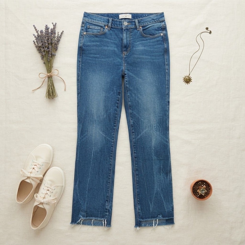 LOFT Vintage Straight Jeans Blue Medium Wash Raw Step Hem Size 25 0 High Rise